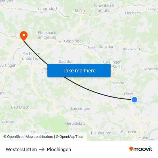 Westerstetten to Plochingen map
