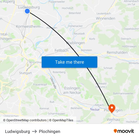 Ludwigsburg to Plochingen map