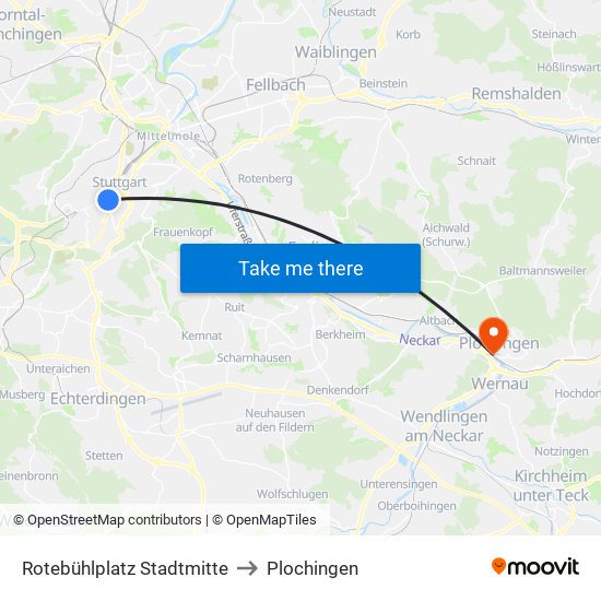 Rotebühlplatz Stadtmitte to Plochingen map