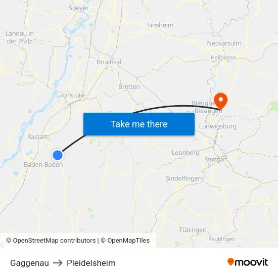 Gaggenau to Pleidelsheim map