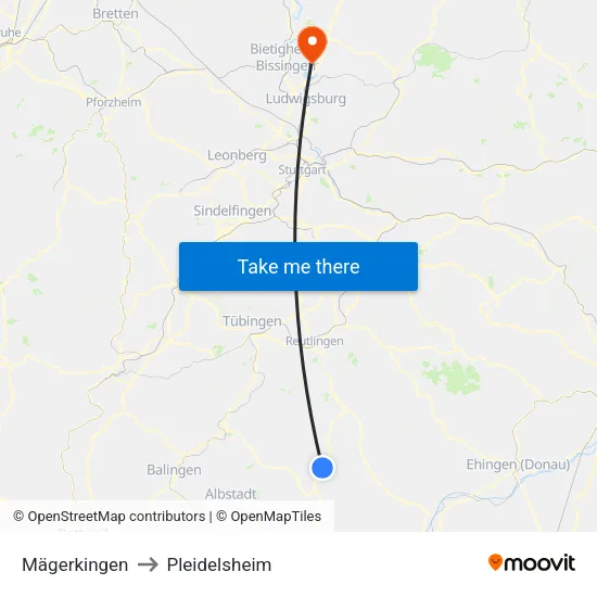 Mägerkingen to Pleidelsheim map