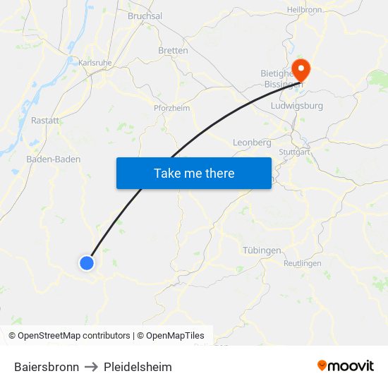 Baiersbronn to Pleidelsheim map