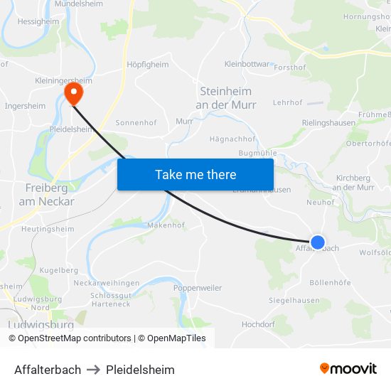 Affalterbach to Pleidelsheim map