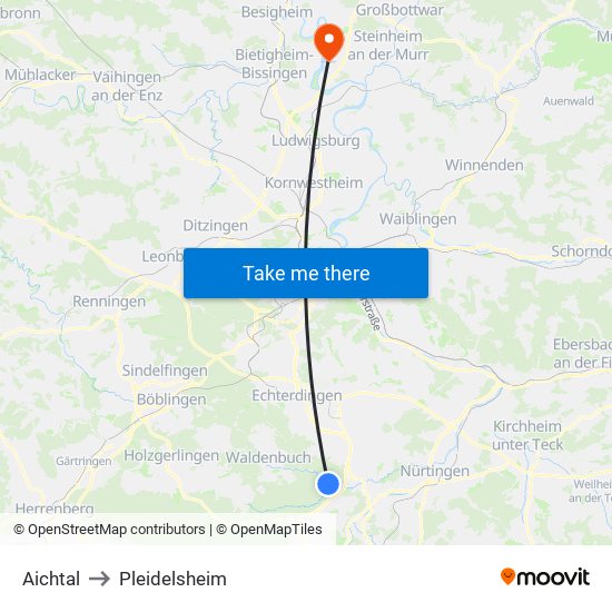 Aichtal to Pleidelsheim map