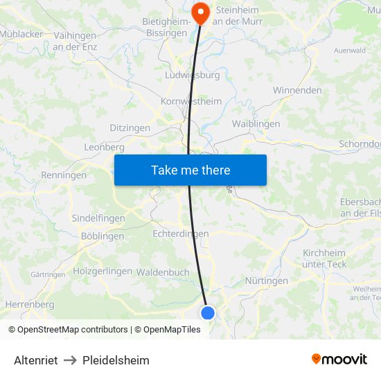 Altenriet to Pleidelsheim map