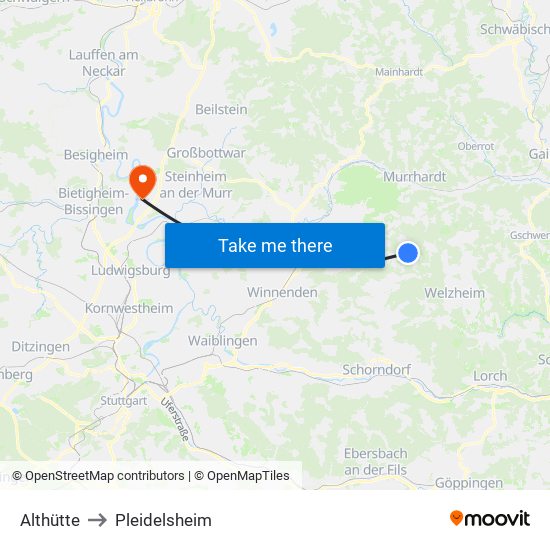 Althütte to Pleidelsheim map