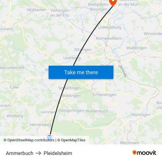 Ammerbuch to Pleidelsheim map