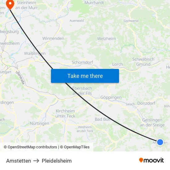 Amstetten to Pleidelsheim map