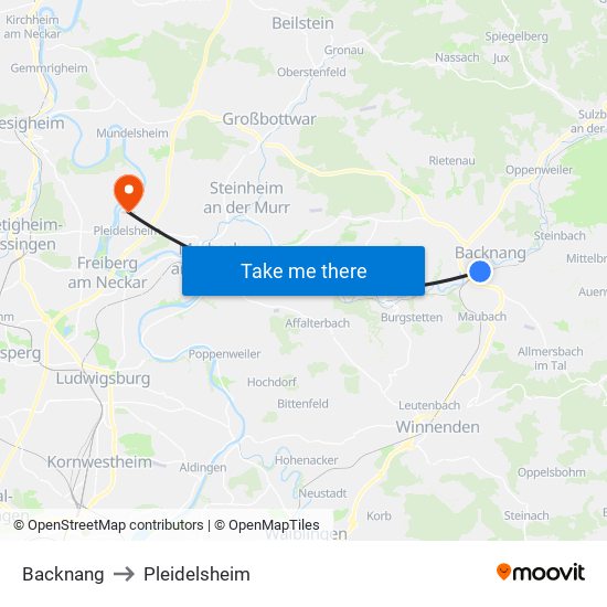 Backnang to Pleidelsheim map