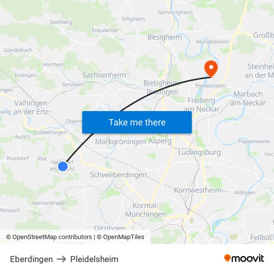 Eberdingen to Pleidelsheim map