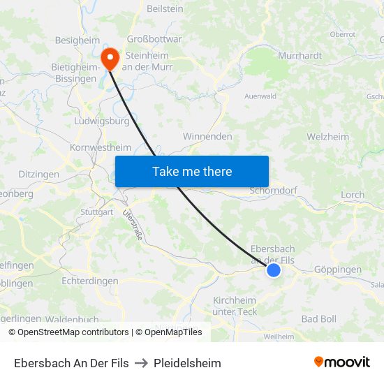 Ebersbach An Der Fils to Pleidelsheim map