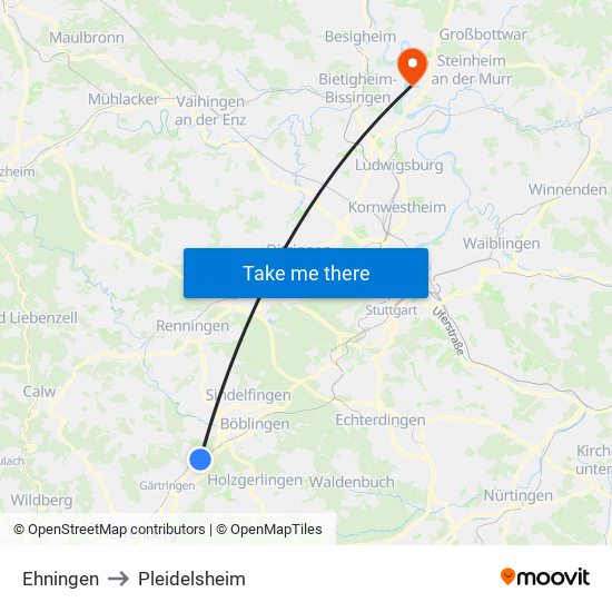 Ehningen to Pleidelsheim map