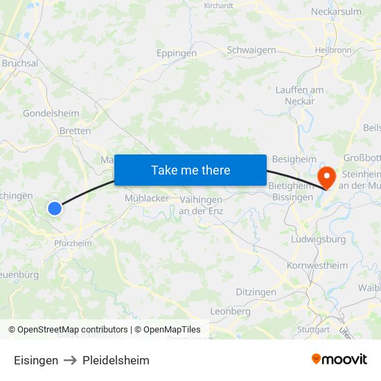 Eisingen to Pleidelsheim map