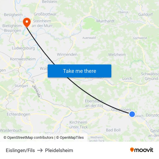 Eislingen/Fils to Pleidelsheim map