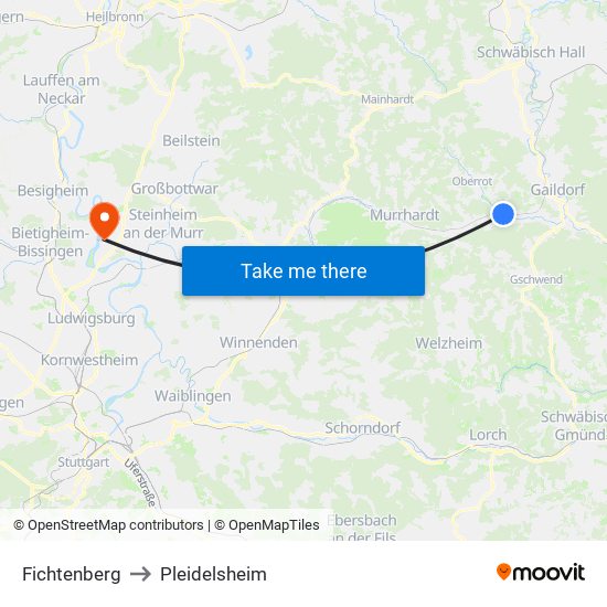 Fichtenberg to Pleidelsheim map