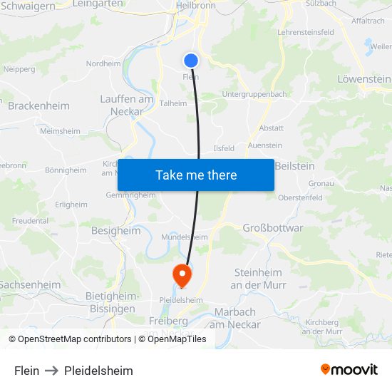 Flein to Pleidelsheim map