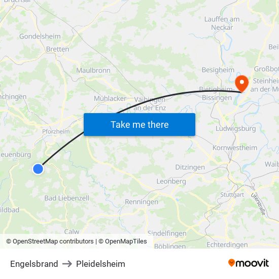 Engelsbrand to Pleidelsheim map