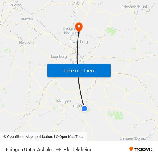 Eningen Unter Achalm to Pleidelsheim map