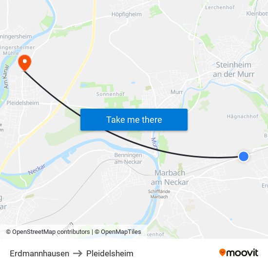 Erdmannhausen to Pleidelsheim map