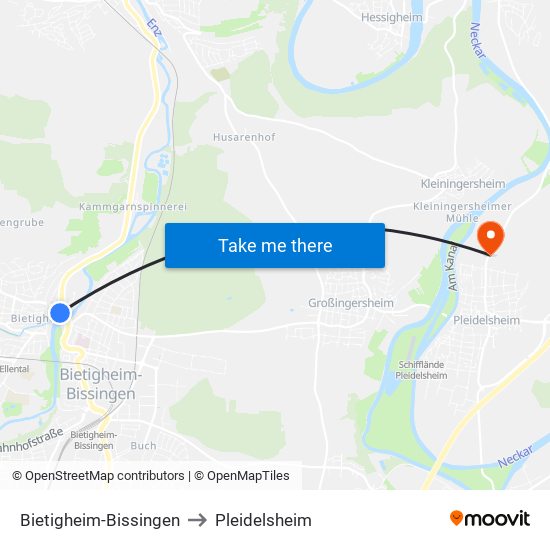 Bietigheim-Bissingen to Pleidelsheim map