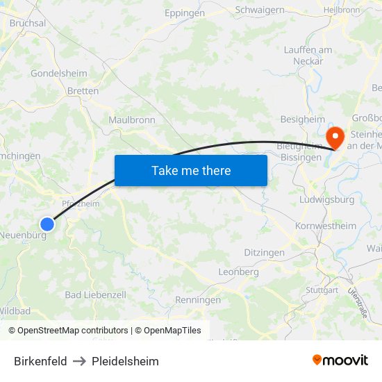 Birkenfeld to Pleidelsheim map