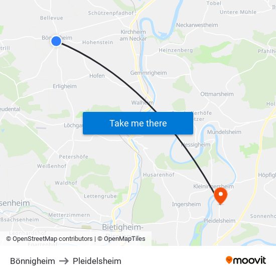 Bönnigheim to Pleidelsheim map