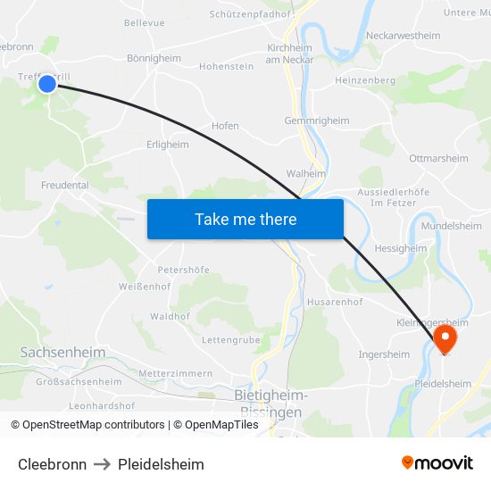 Cleebronn to Pleidelsheim map