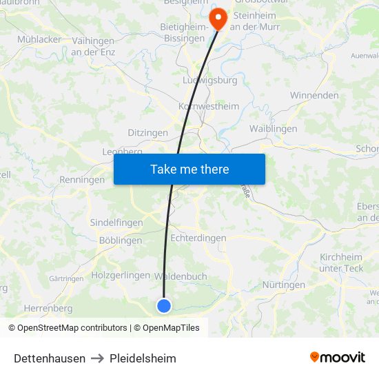 Dettenhausen to Pleidelsheim map