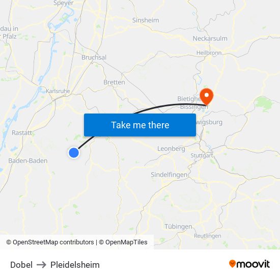 Dobel to Pleidelsheim map