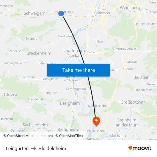 Leingarten to Pleidelsheim map