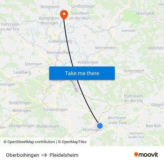 Oberboihingen to Pleidelsheim map