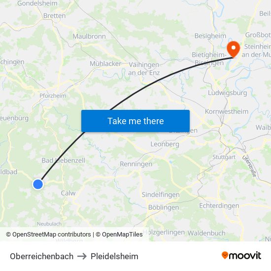 Oberreichenbach to Pleidelsheim map