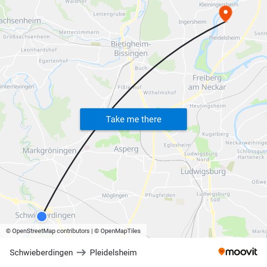 Schwieberdingen to Pleidelsheim map