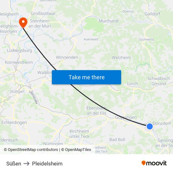 Süßen to Pleidelsheim map