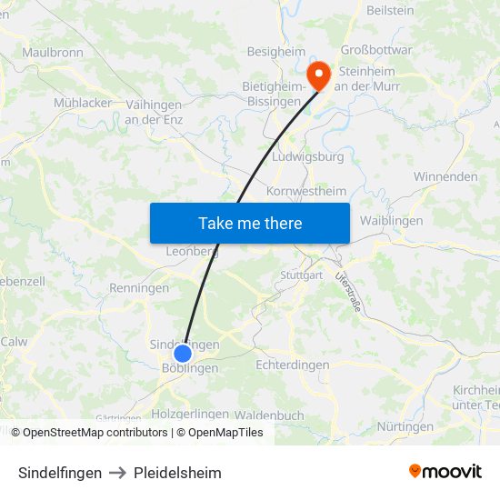 Sindelfingen to Pleidelsheim map