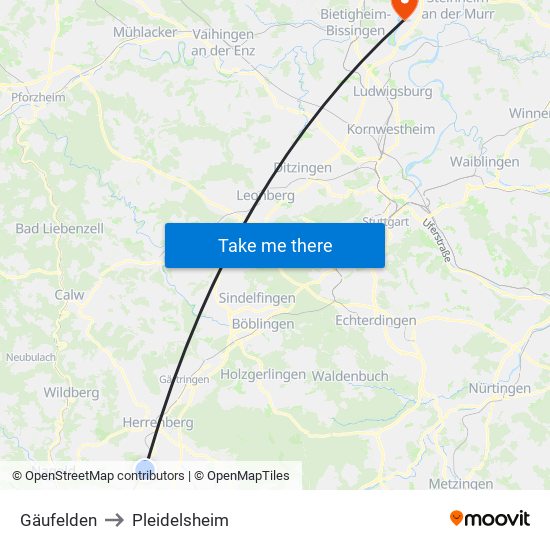 Gäufelden to Pleidelsheim map