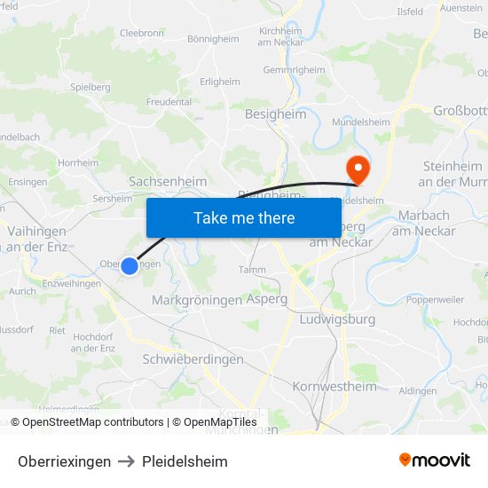 Oberriexingen to Pleidelsheim map