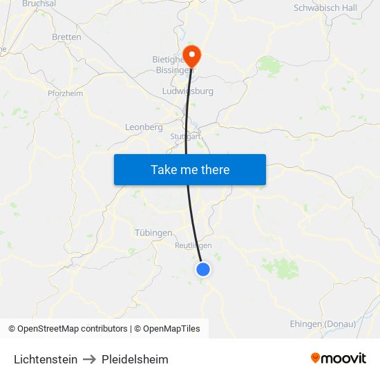 Lichtenstein to Pleidelsheim map