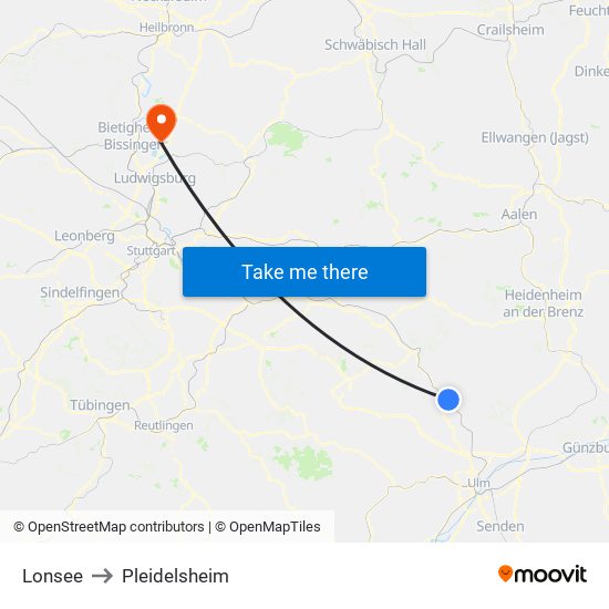 Lonsee to Pleidelsheim map