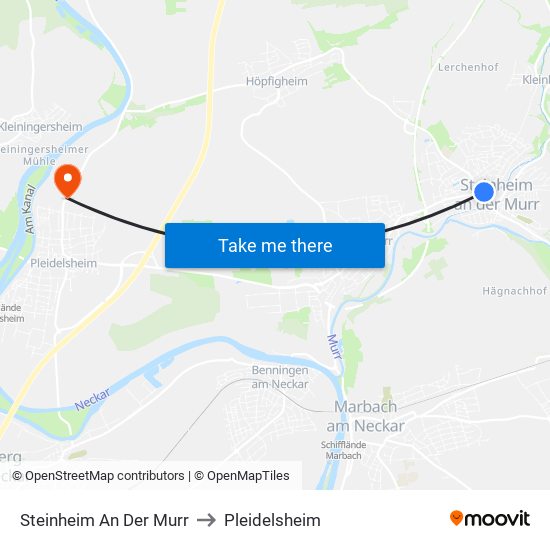 Steinheim An Der Murr to Pleidelsheim map