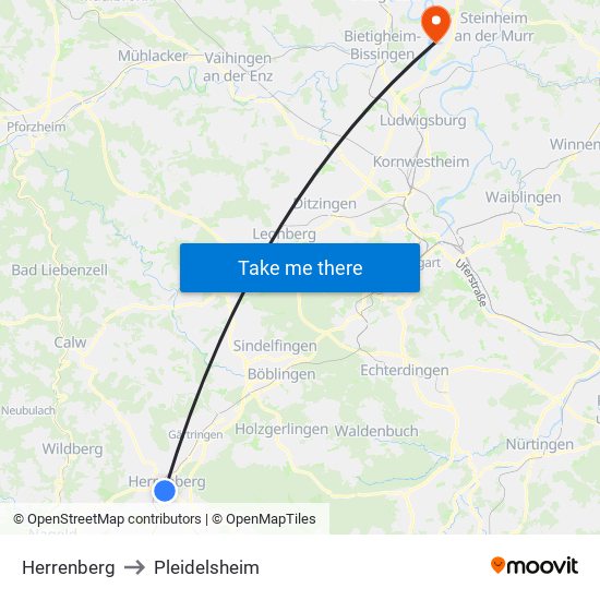 Herrenberg to Pleidelsheim map