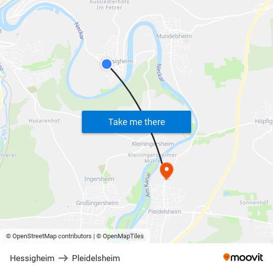 Hessigheim to Pleidelsheim map