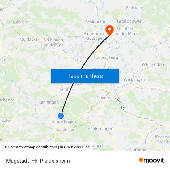 Magstadt to Pleidelsheim map