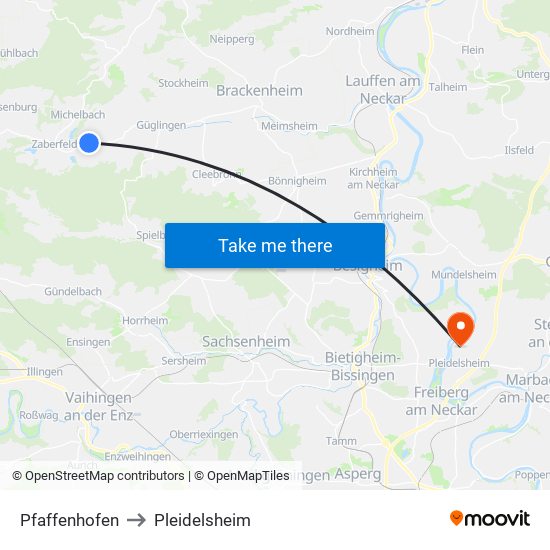 Pfaffenhofen to Pleidelsheim map
