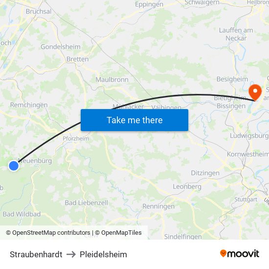 Straubenhardt to Pleidelsheim map