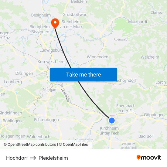 Hochdorf to Pleidelsheim map