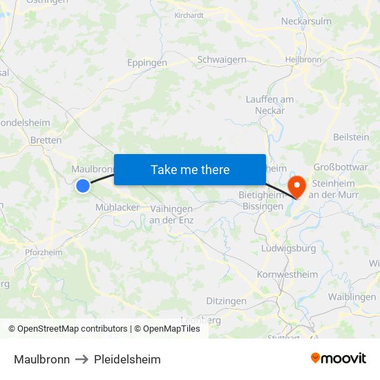 Maulbronn to Pleidelsheim map