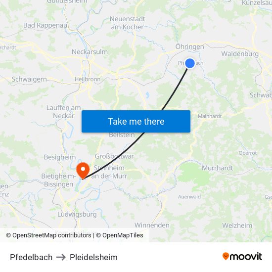 Pfedelbach to Pleidelsheim map