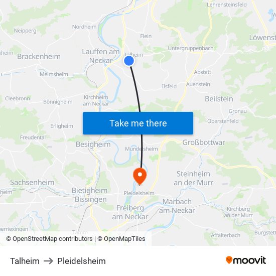Talheim to Pleidelsheim map