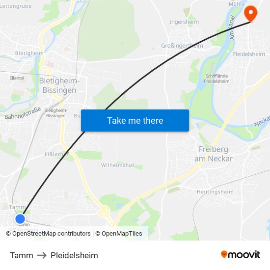 Tamm to Pleidelsheim map